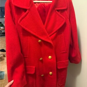 Brooks Brothers Vibrant Red Peacoat with Gold Buttons
